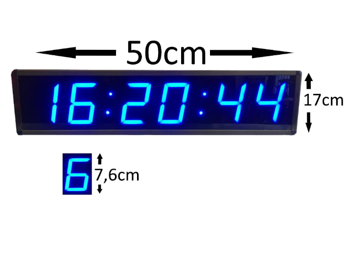 Digitale Wanduhr mit Sekunden (Gehäuseabmessungen: 17x50 cm - blau)