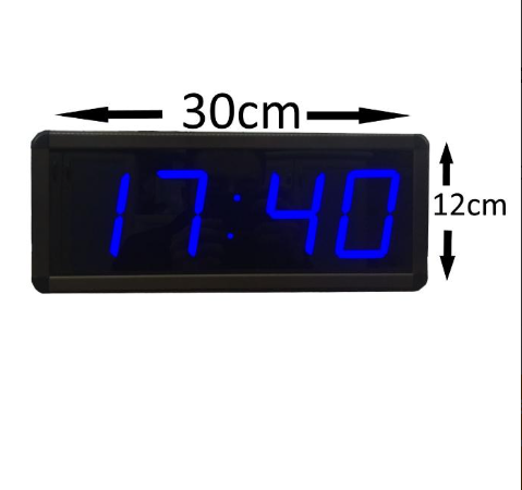 Digitale Wanduhr und Grad (Thermometer) (Gehäuseabmessung: 12 x 30 cm - blau)