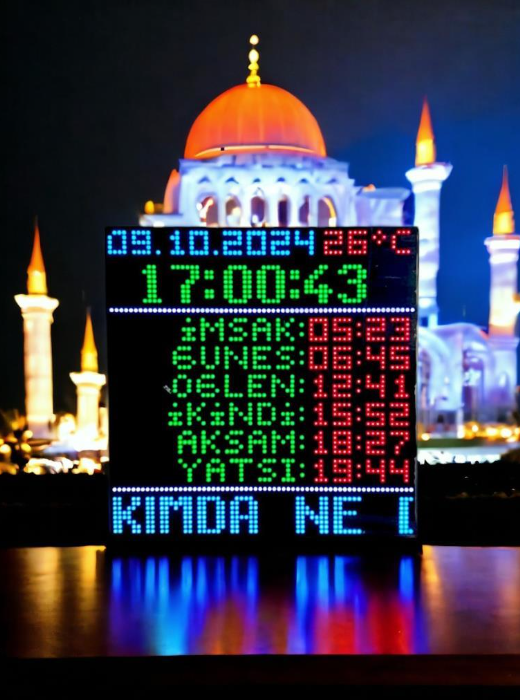 Led Scrolling Writing Color Changing Time Clock Mosque, Masjid Prayer Clock (Case Size: 34x34 cm)