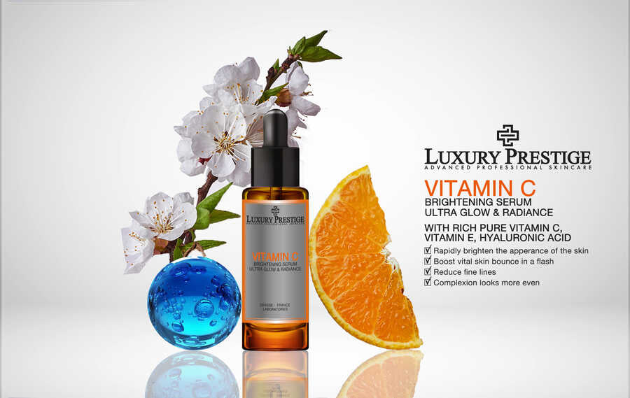 Luxus -Prestige Vitamin C Gesicht und Nackenserum - 30 ml - strahlende Hautverjüngung