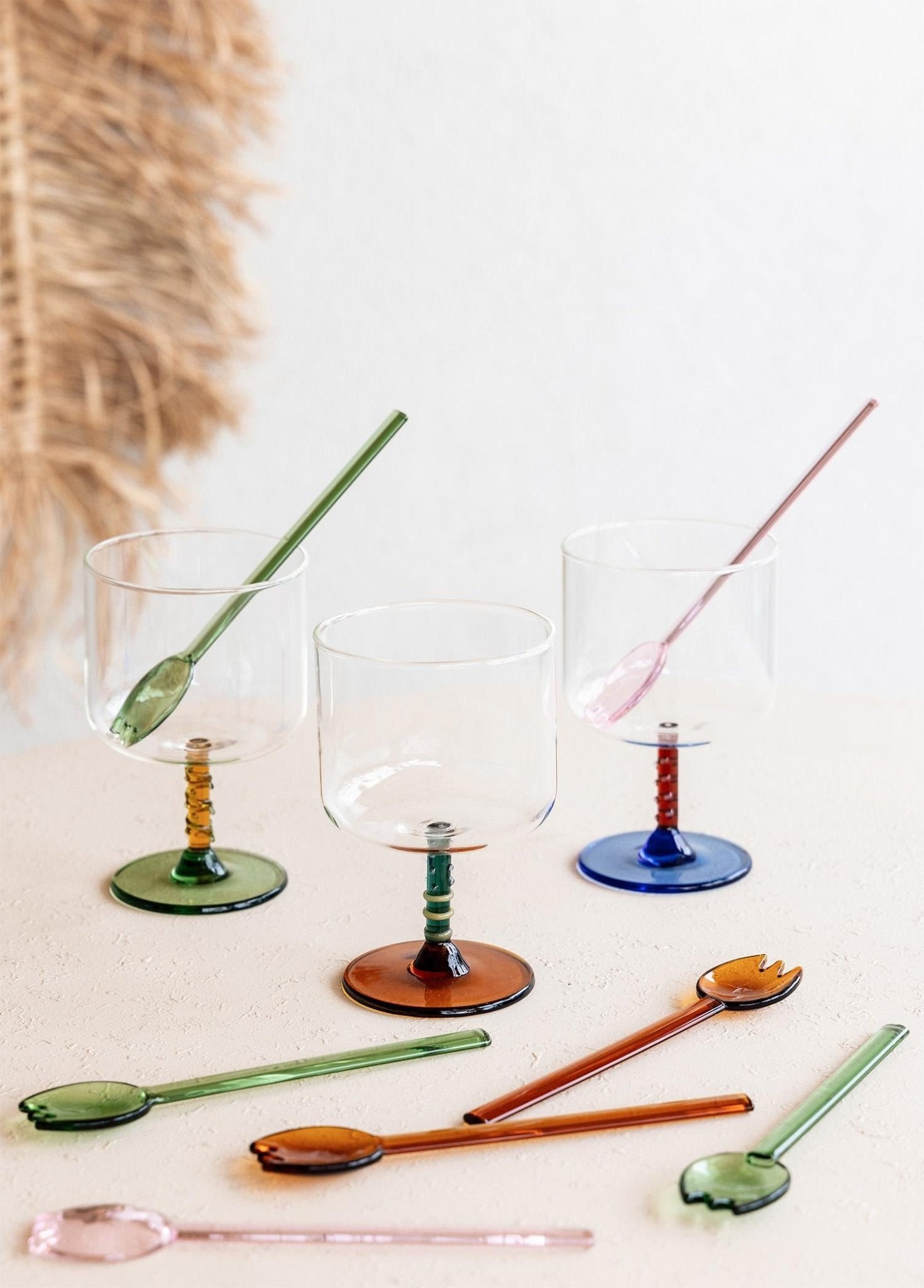 Abiete – Ice Cream and Dessert Spoon Green – Borosilicate & Durable – 6 Pcs (3x3x16 cm) - Exporgin - Global Shopping Site