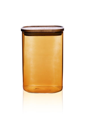 Acacia Rectangular Glass Jar Amber 1200 ml - Exporgin | Türkiye Comes to You