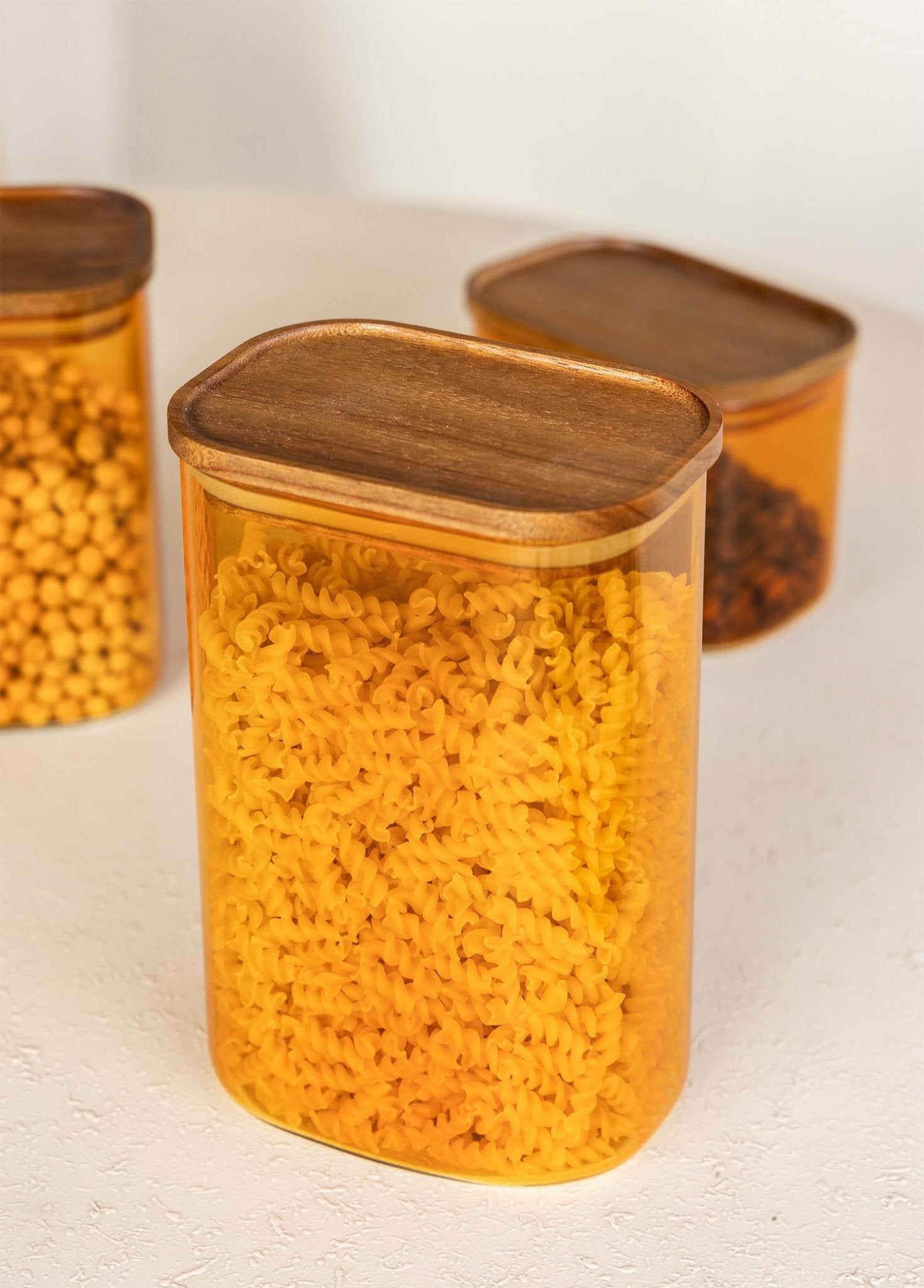 Acacia Rectangular Glass Jar Amber 1200 ml - Exporgin | Türkiye Comes to You