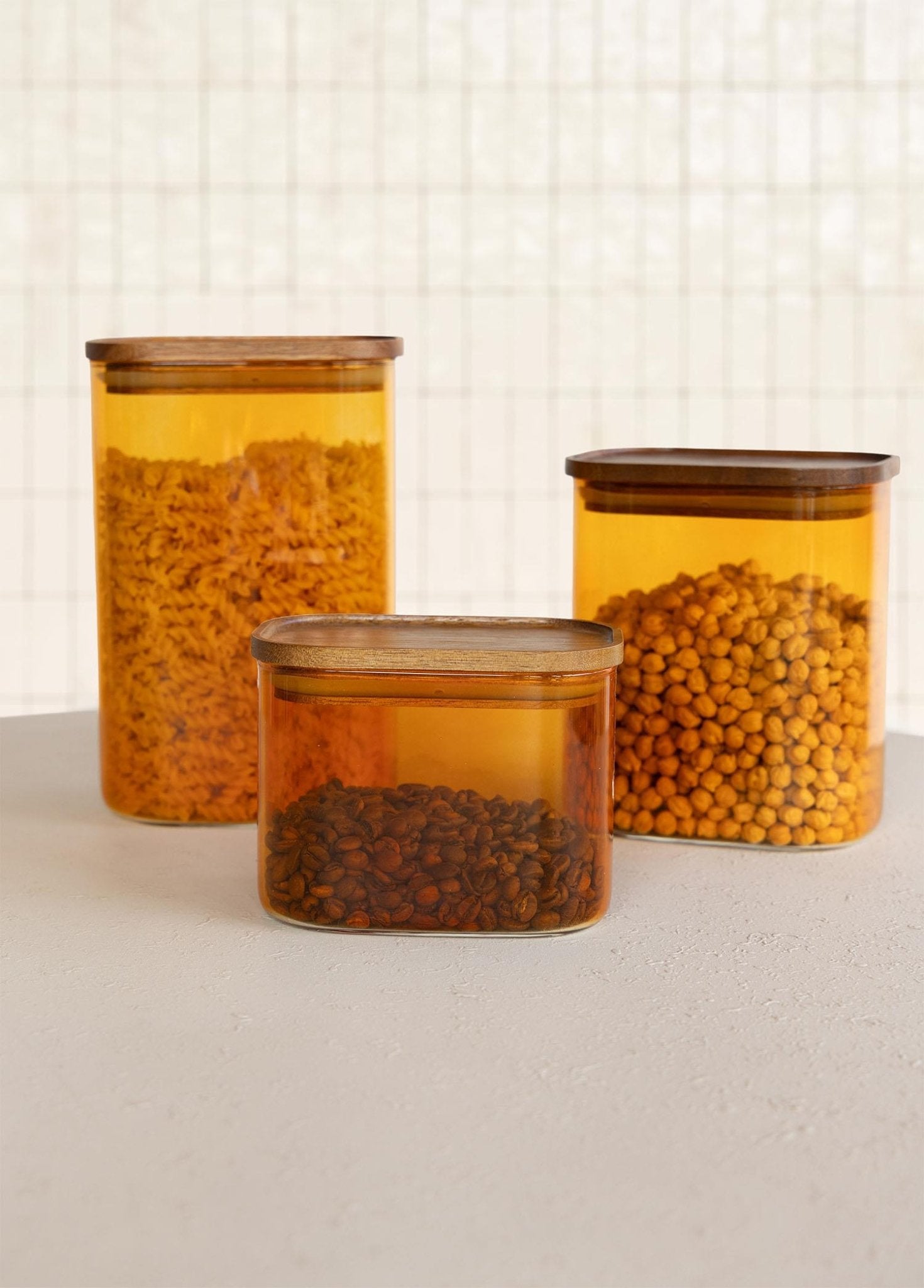 Acacia Rectangular Glass Jar Amber 900 ml - Exporgin | Türkiye Comes to You