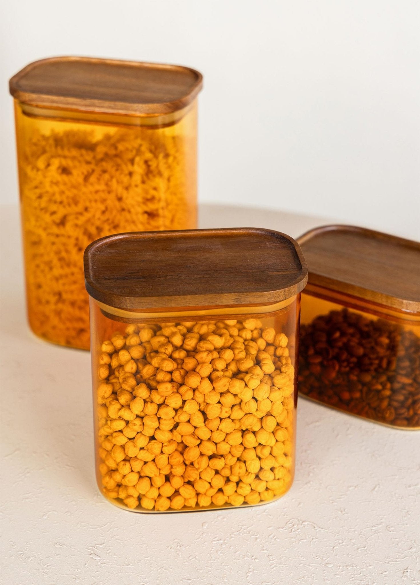 Acacia Rectangular Glass Jar Amber 900 ml - Exporgin | Türkiye Comes to You