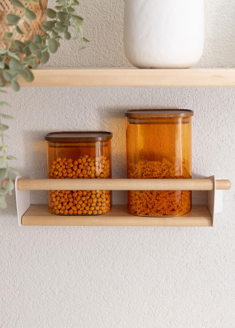 Acacia Rectangular Glass Jar Amber 900 ml - Exporgin | Türkiye Comes to You