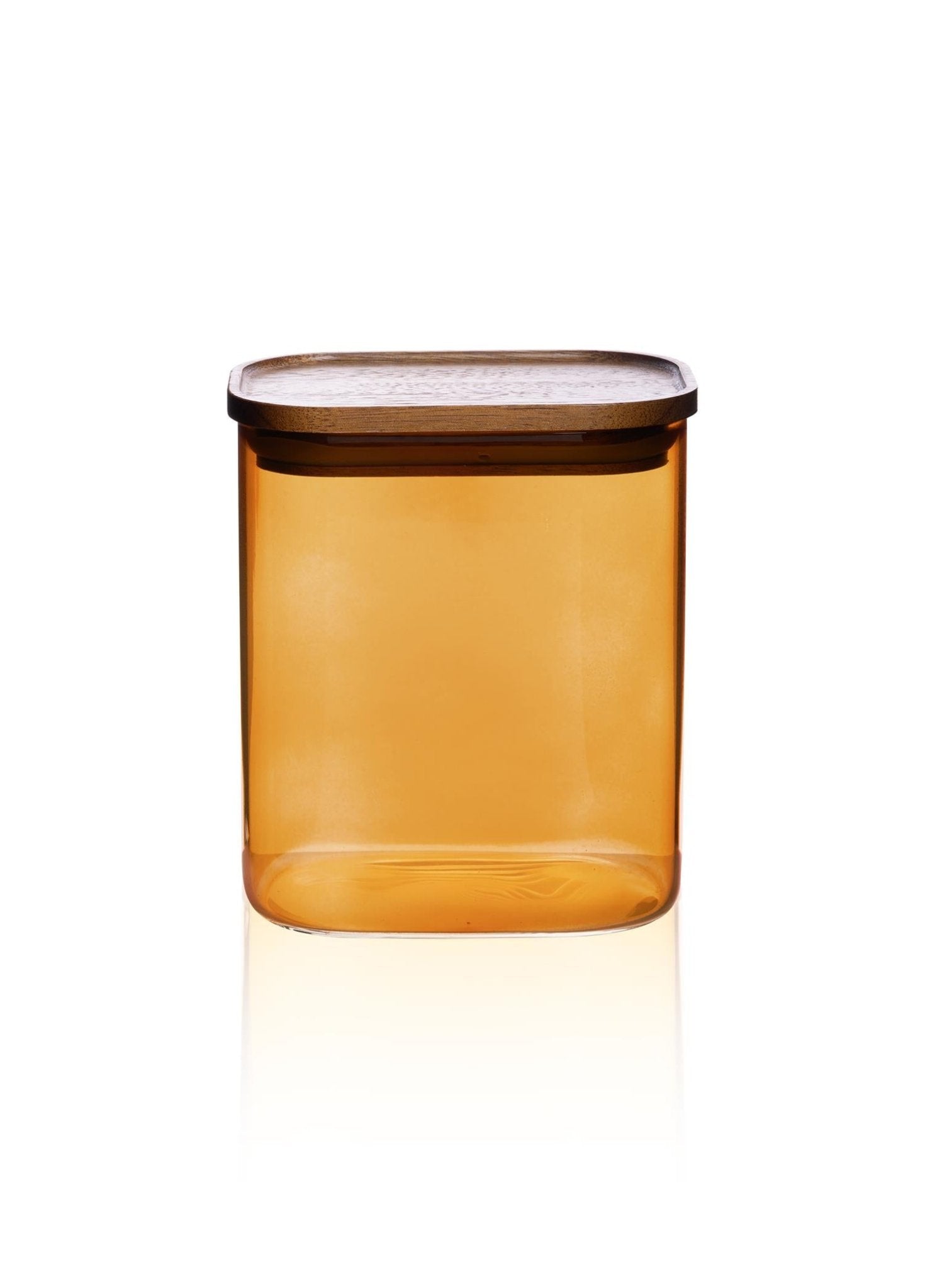 Acacia Rectangular Glass Jar Amber 900 ml - Exporgin | Türkiye Comes to You