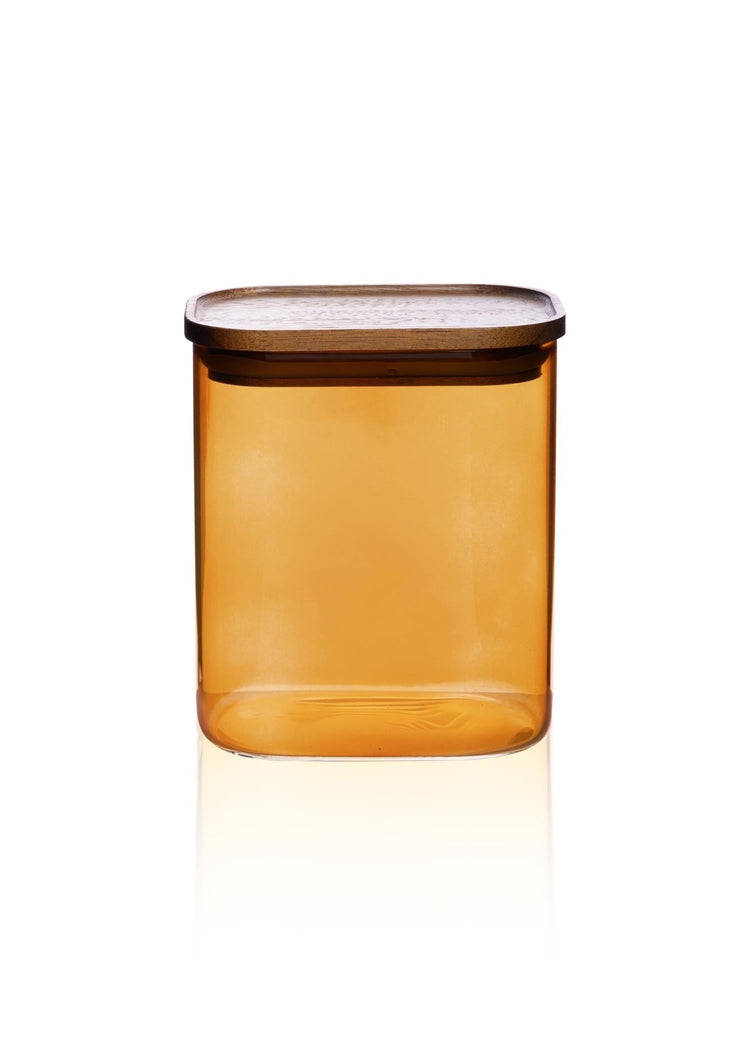 Acacia Rectangular Glass Jar Amber 900 ml - Exporgin | Türkiye Comes to You