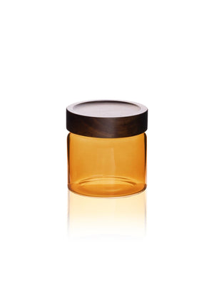 Acacia Round Glass Jar Amber 500 ml - Exporgin | Türkiye Comes to You