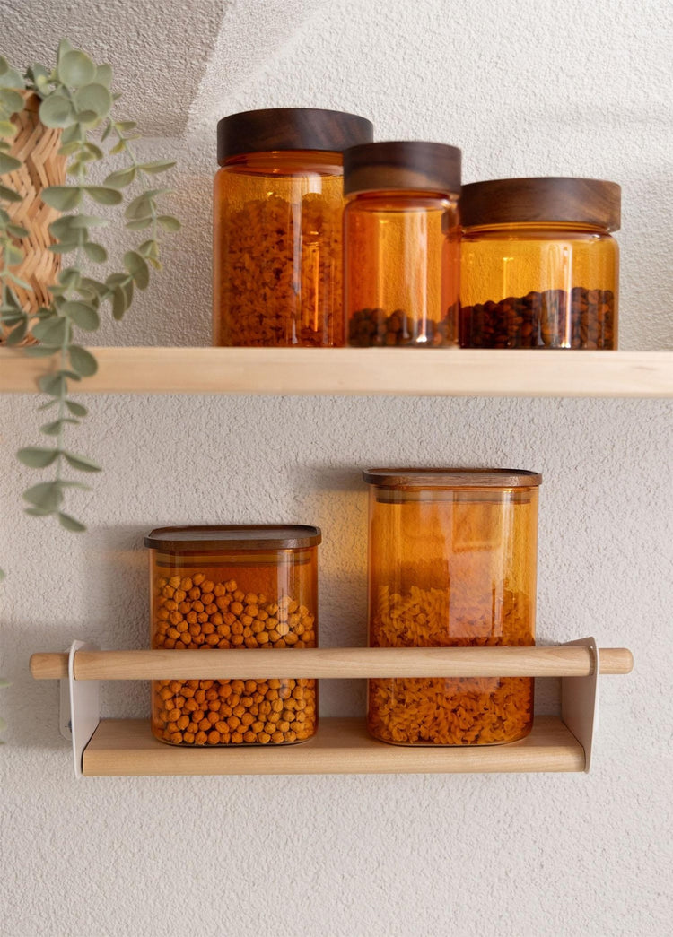 Acacia Round Glass Jar Amber 500 ml - Exporgin | Türkiye Comes to You