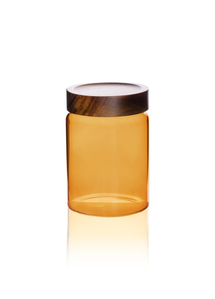 Acacia Round Glass Jar Amber 850 ml - Exporgin | Türkiye Comes to You