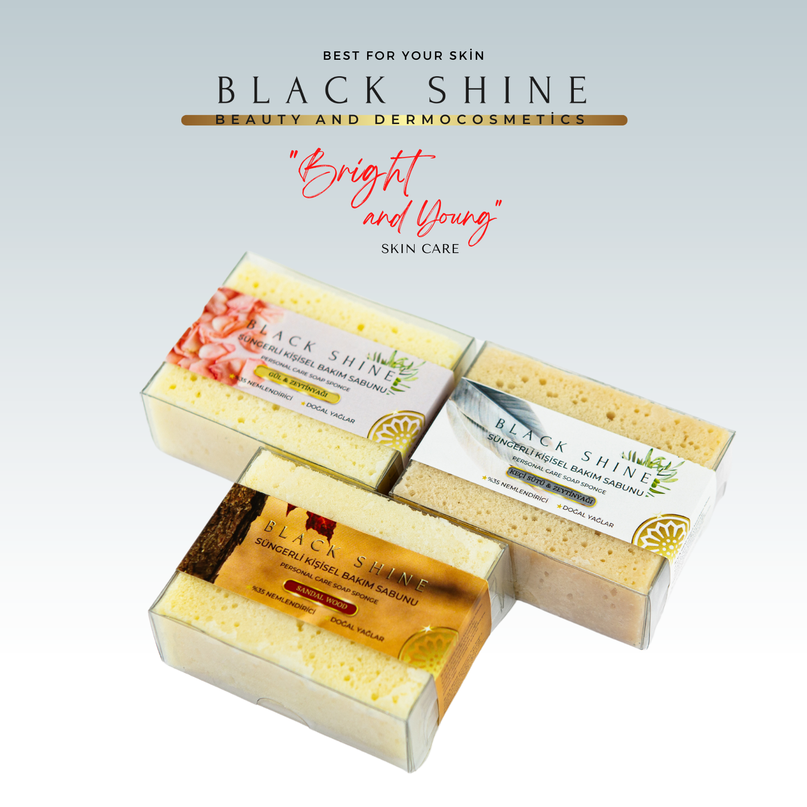 Balck Shine Sponge Sponge Personal Care Soap, Handmade - Family Set Rose - Milk de cabra - Sandalia