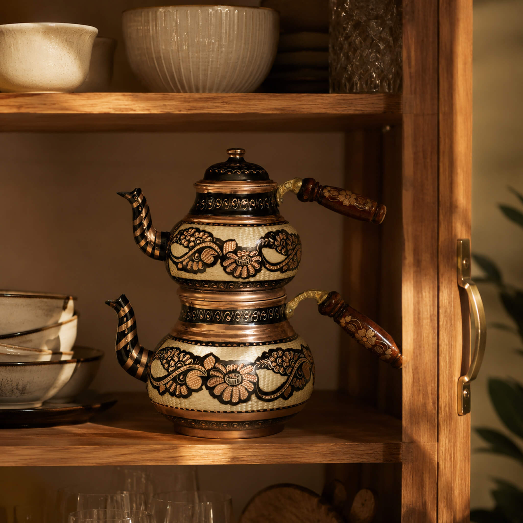Asil Bakır Hand - Carved Copper Turkish Teapot Set 23 cm - Exporgin | Global Shopping Site