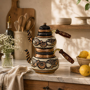 Asil Bakır Hand - Carved Copper Turkish Teapot Set 23 cm - Exporgin | Global Shopping Site