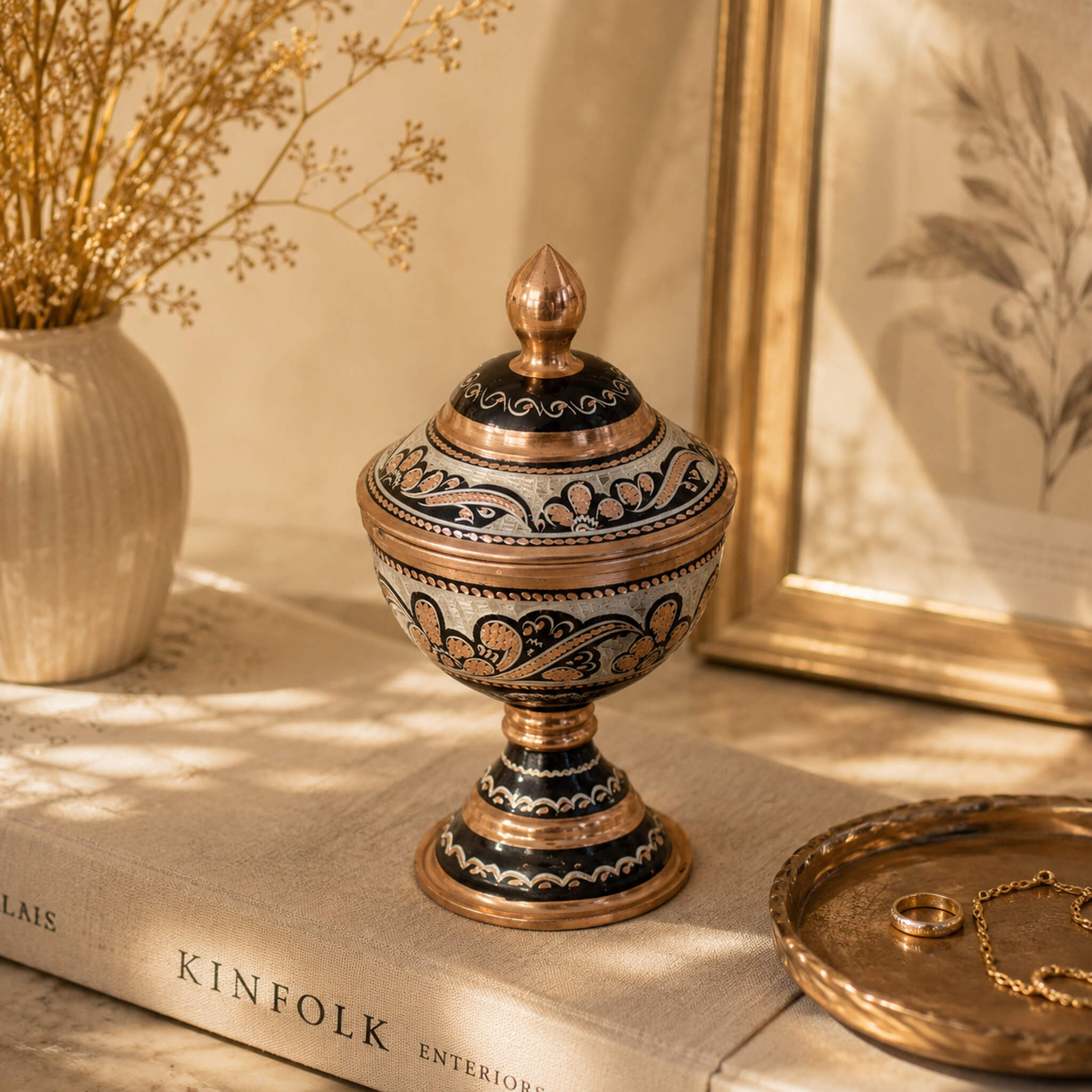 Asil Bakır Hand - Carved Footed Round Copper Candy Dish 11 cm - Exporgin | Global Shopping Site