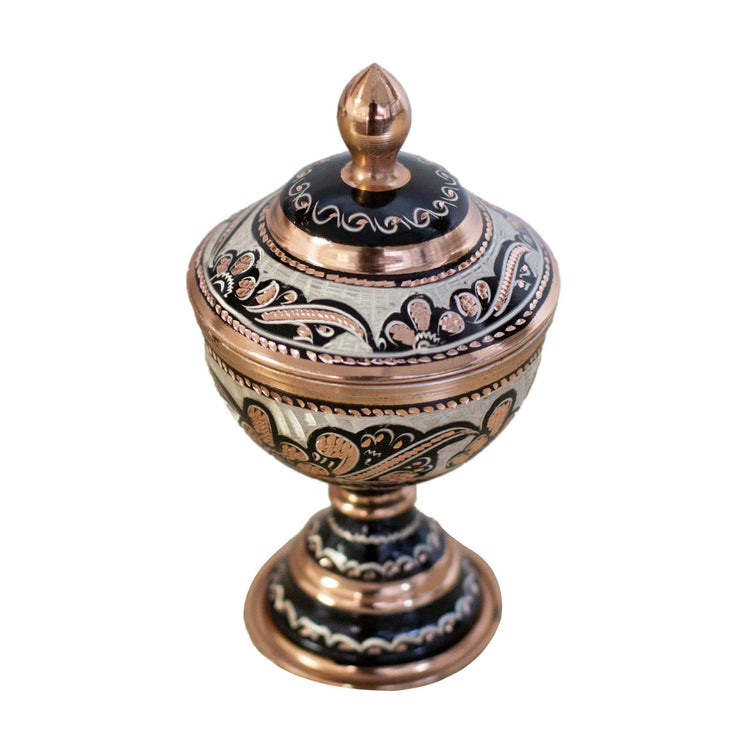 Asil Bakır Hand - Carved Footed Round Copper Candy Dish 11 cm - Exporgin | Global Shopping Site