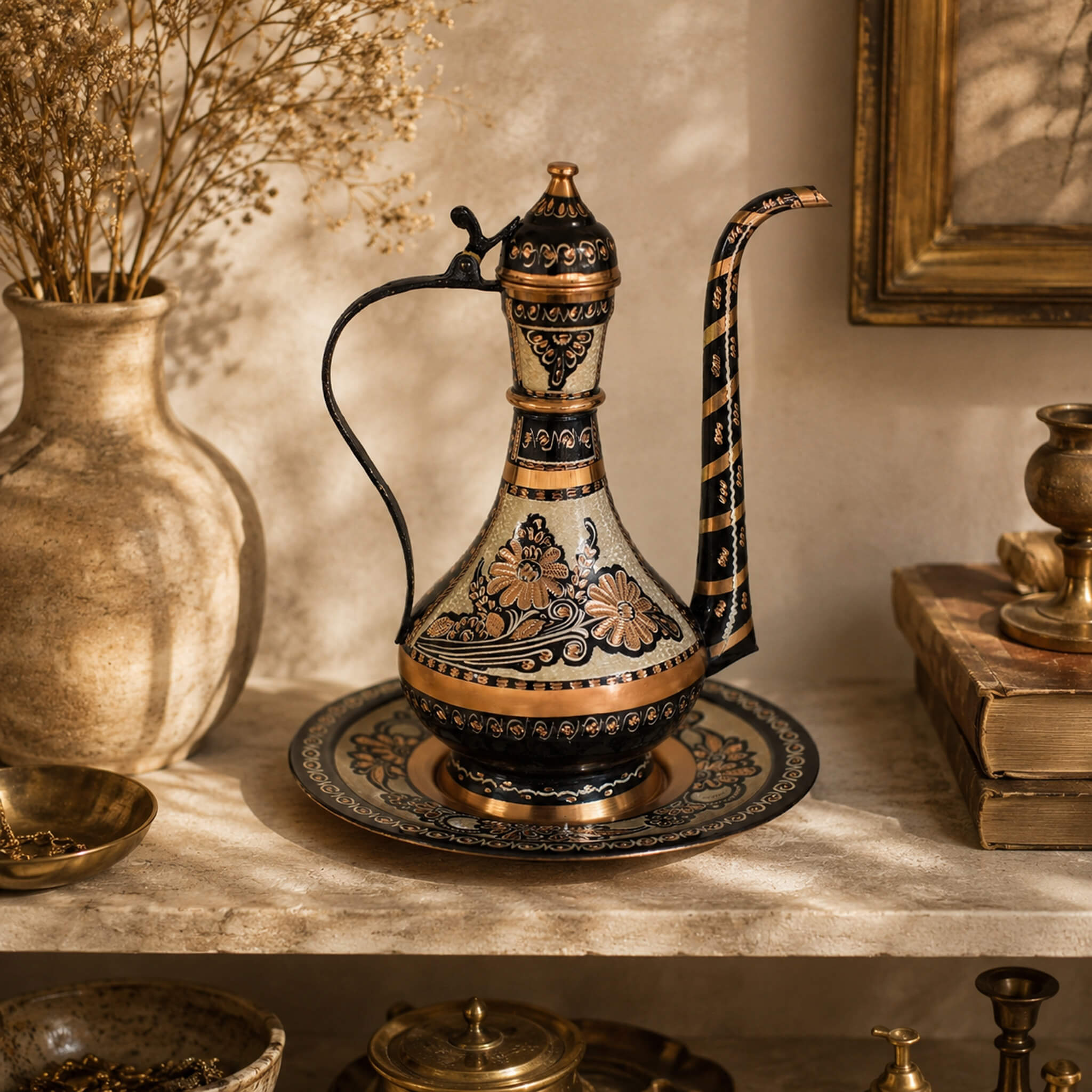 Asil Bakır Hand - Carved Harem Copper Ewer 33 cm - Exporgin | Global Shopping Site