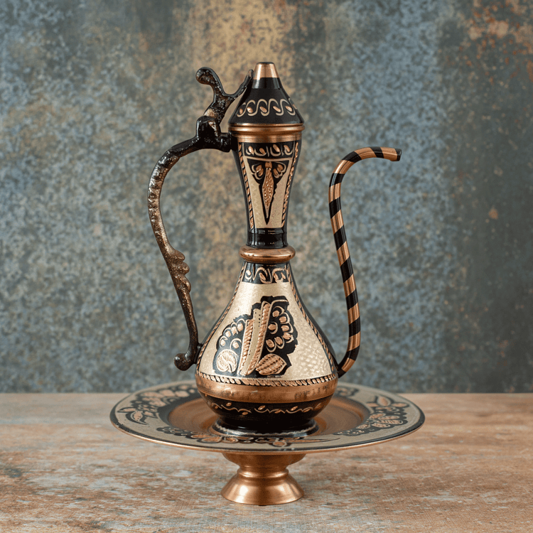 Asil Bakır Hand - Carved Palace Copper Ewer 15 cm - Exporgin | Global Shopping Site