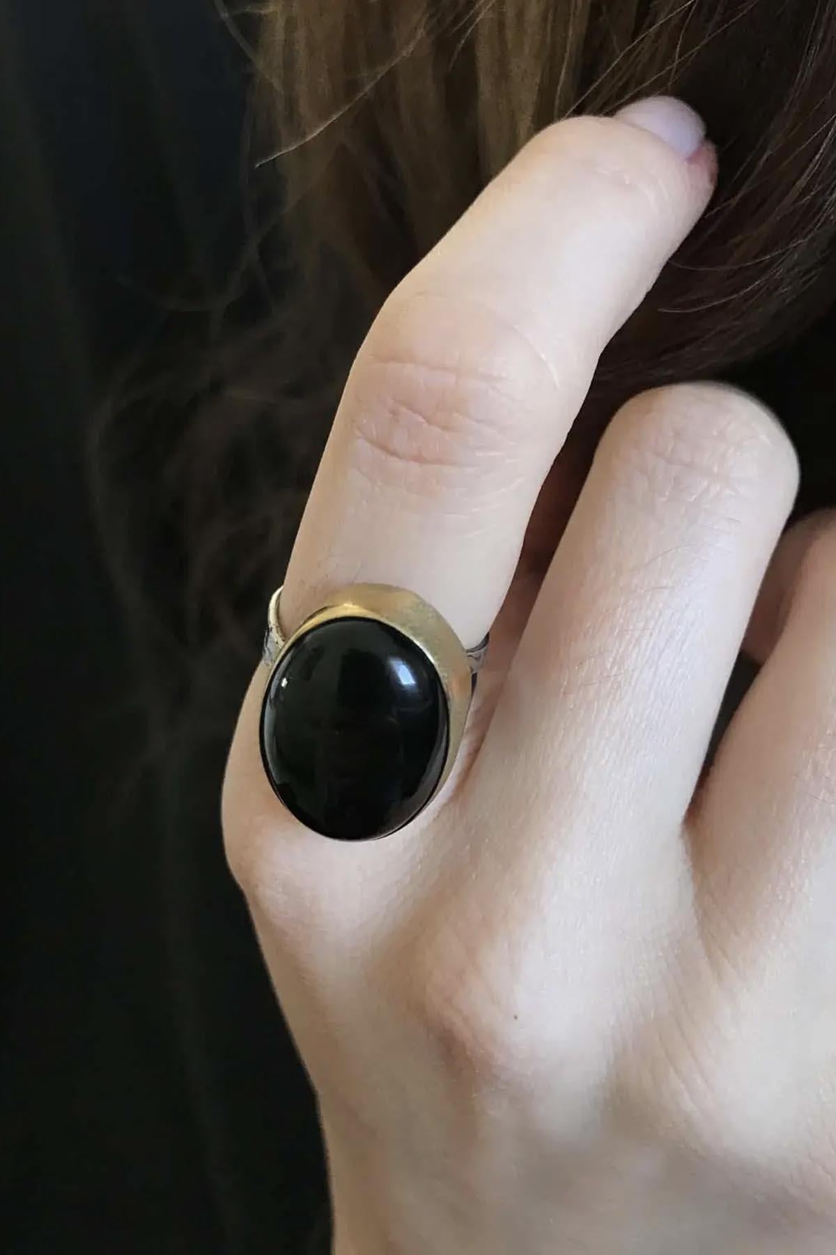 Serie asiatiche Silver Black Onyx Stone Ring's Ring