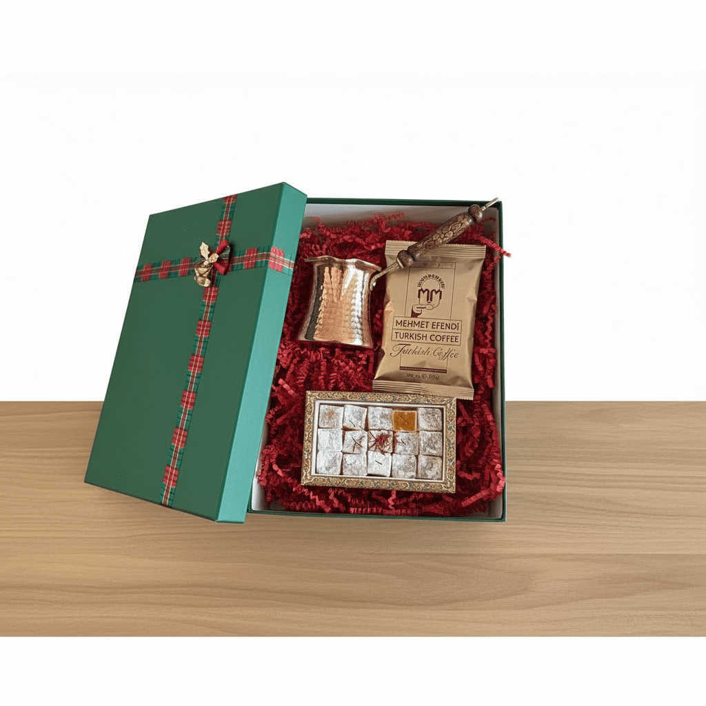 Authentic Turkish Coffee Gift Set with Copper Cezve & Lokum - Exporgin | Türkiye Comes to You