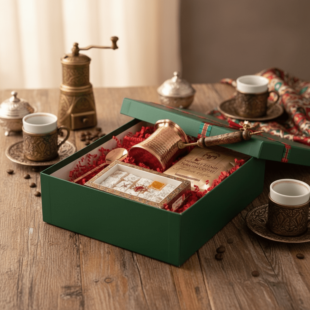 Authentic Turkish Coffee Gift Set with Copper Cezve & Lokum - Exporgin | Türkiye Comes to You