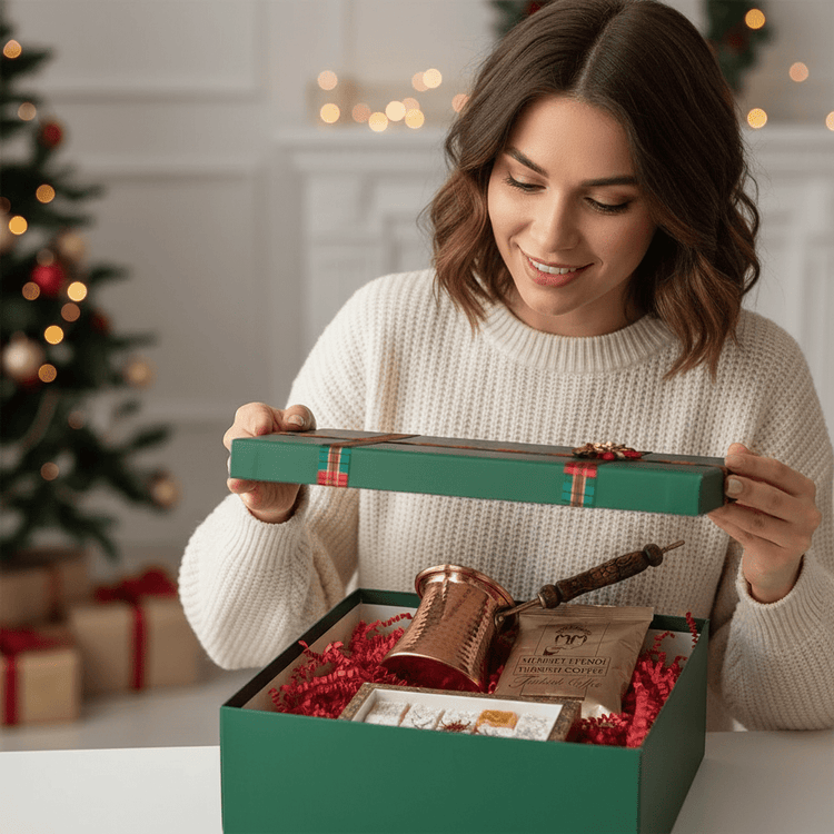 Authentic Turkish Coffee Gift Set with Copper Cezve & Lokum - Exporgin | Türkiye Comes to You