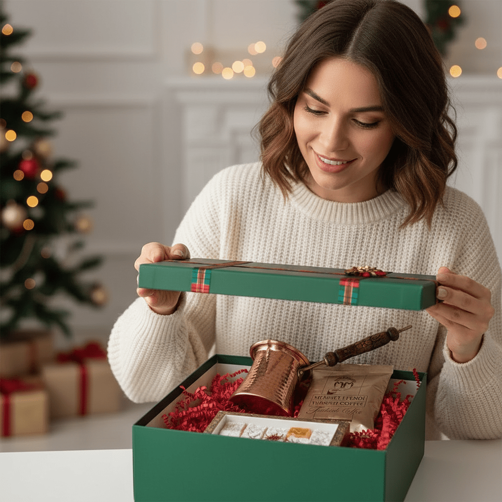 Authentic Turkish Coffee Gift Set with Copper Cezve & Lokum