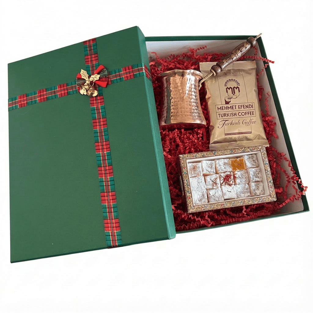 Authentic Turkish Coffee Gift Set with Copper Cezve & Lokum - Exporgin | Türkiye Comes to You