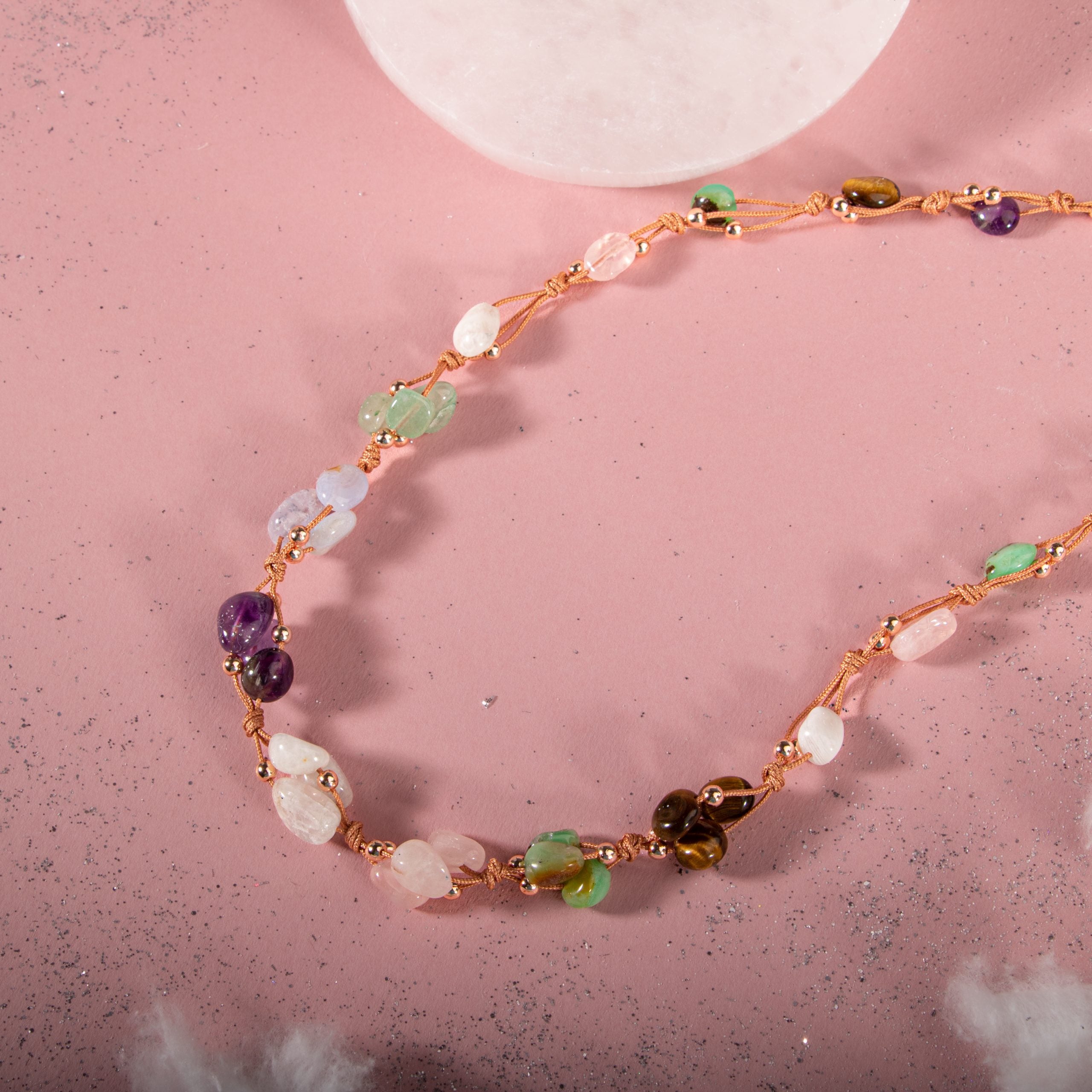 Collana zodiacale del cancro - Ametista, pietra di luna, calcedonio, occhio di tigre, chrysoprase, quarzo rosa, aventurina verde