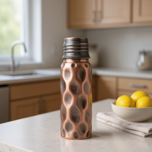 Bakırzen Black Hammered Copper Water Bottle 550ml (18.59 fl oz) - Exporgin | Türkiye Comes to You