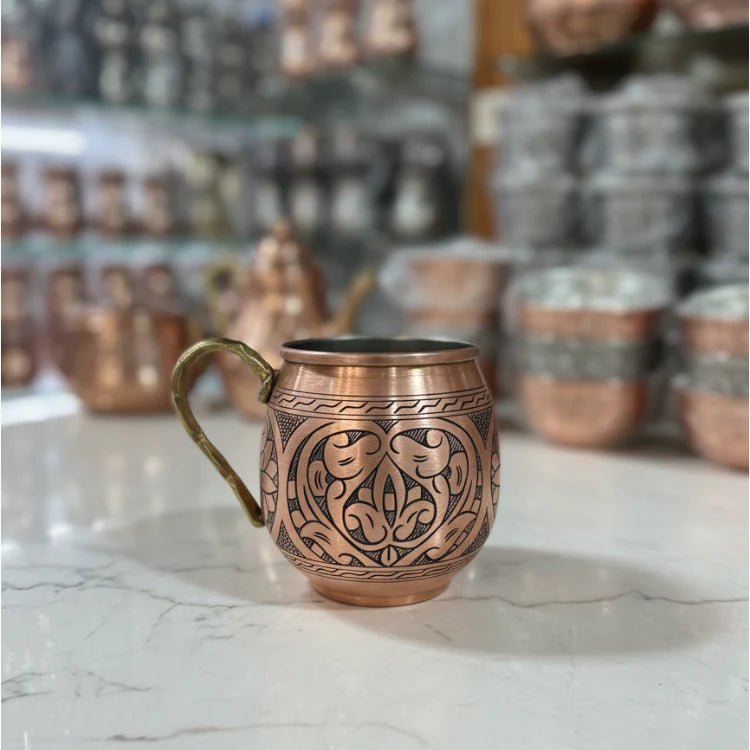 Bakırzen Hand - Carved Copper Cup 350ml (11.83 fl oz) - Exporgin | Türkiye Comes to You