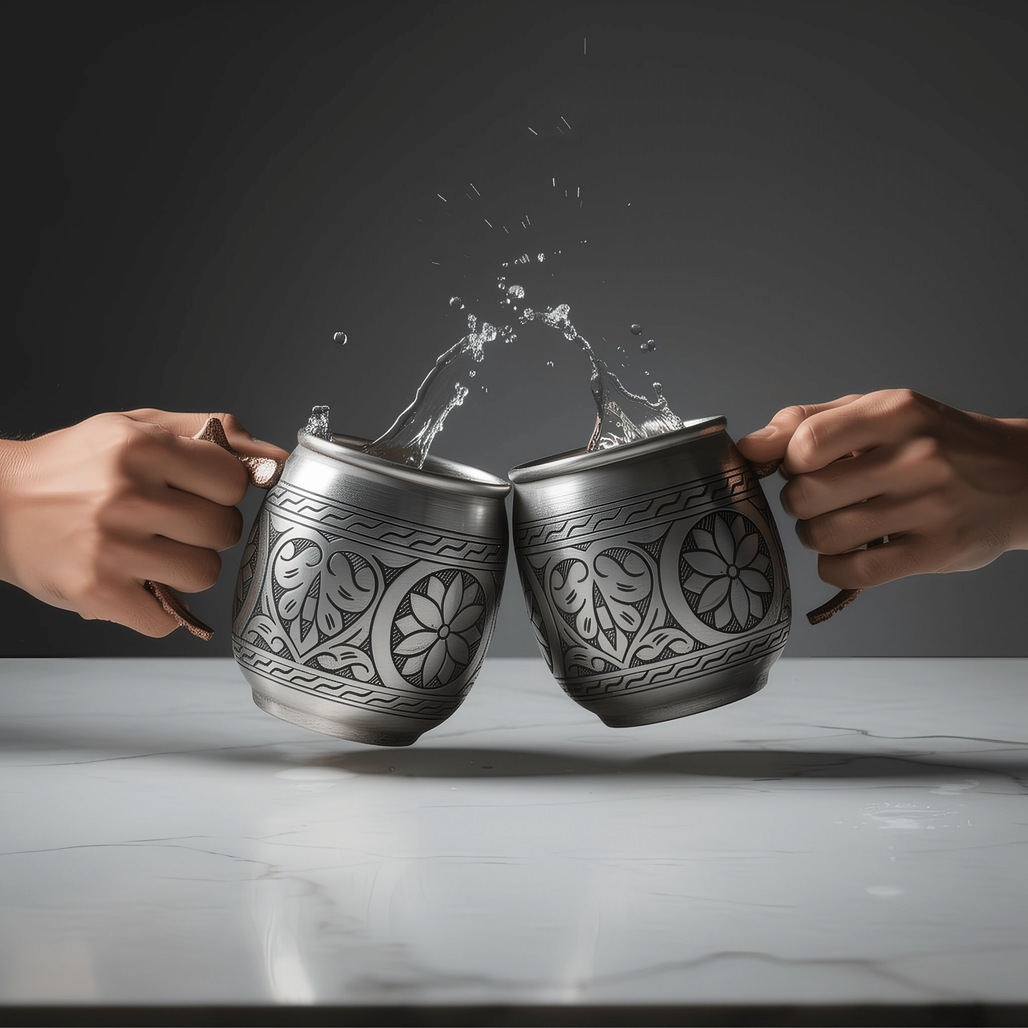 Bakırzen Handgeschnitzter Kupferbecher Silber 350 ml (11,83 fl oz) - Exporgin | Türkiye Kommt zu Dir