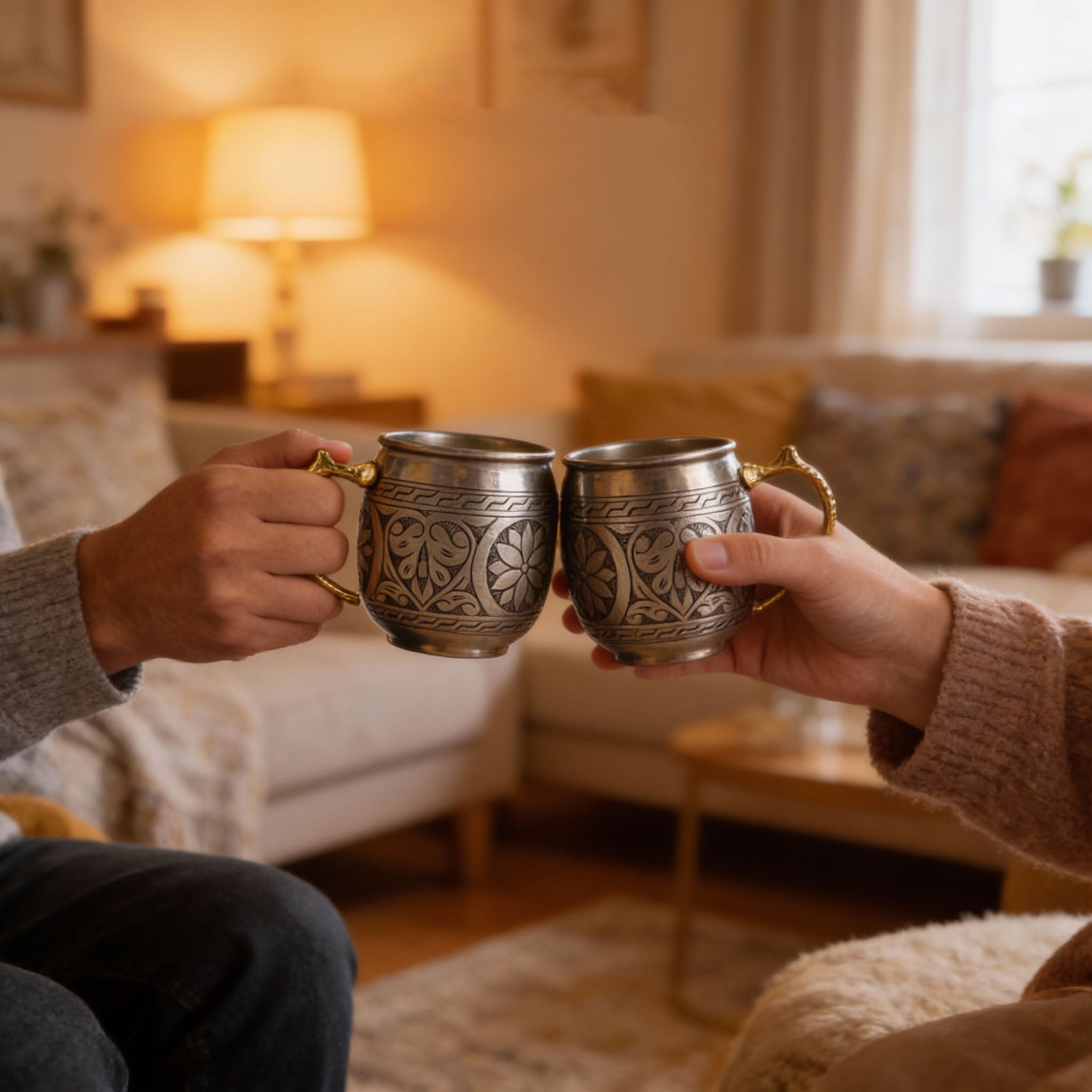 Bakırzen Handgeschnitzter Kupferbecher Silber 350 ml (11,83 fl oz) - Exporgin | Türkiye Kommt zu Dir