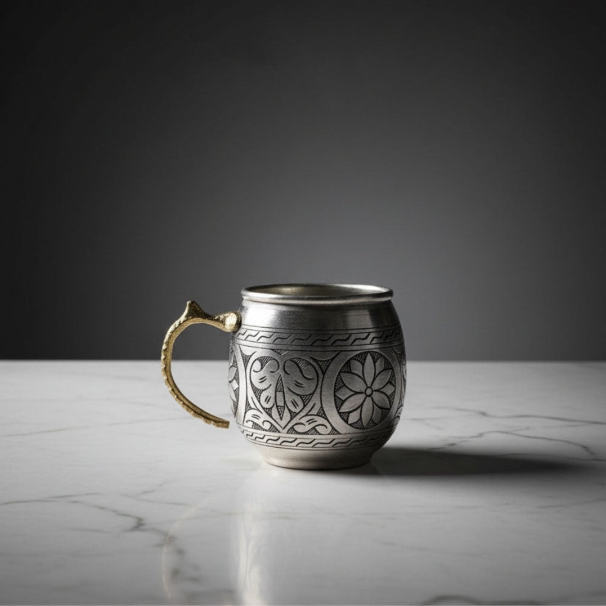 Bakırzen Handgeschnitzter Kupferbecher Silber 350 ml (11,83 fl oz) - Exporgin | Türkiye Kommt zu Dir