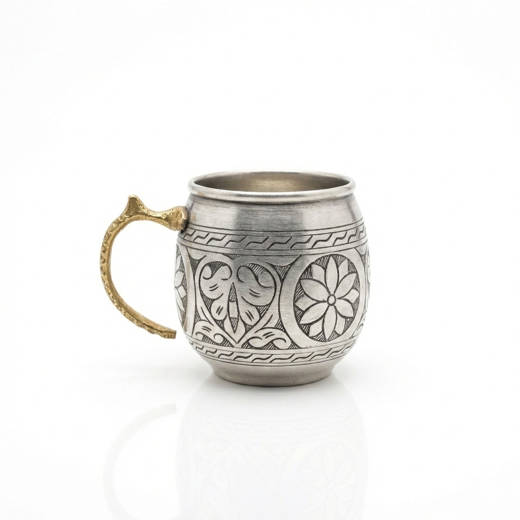 Bakırzen Hand - Carved Copper Cup Silver 350ml (11.83 fl oz) - Exporgin | Türkiye Comes to You