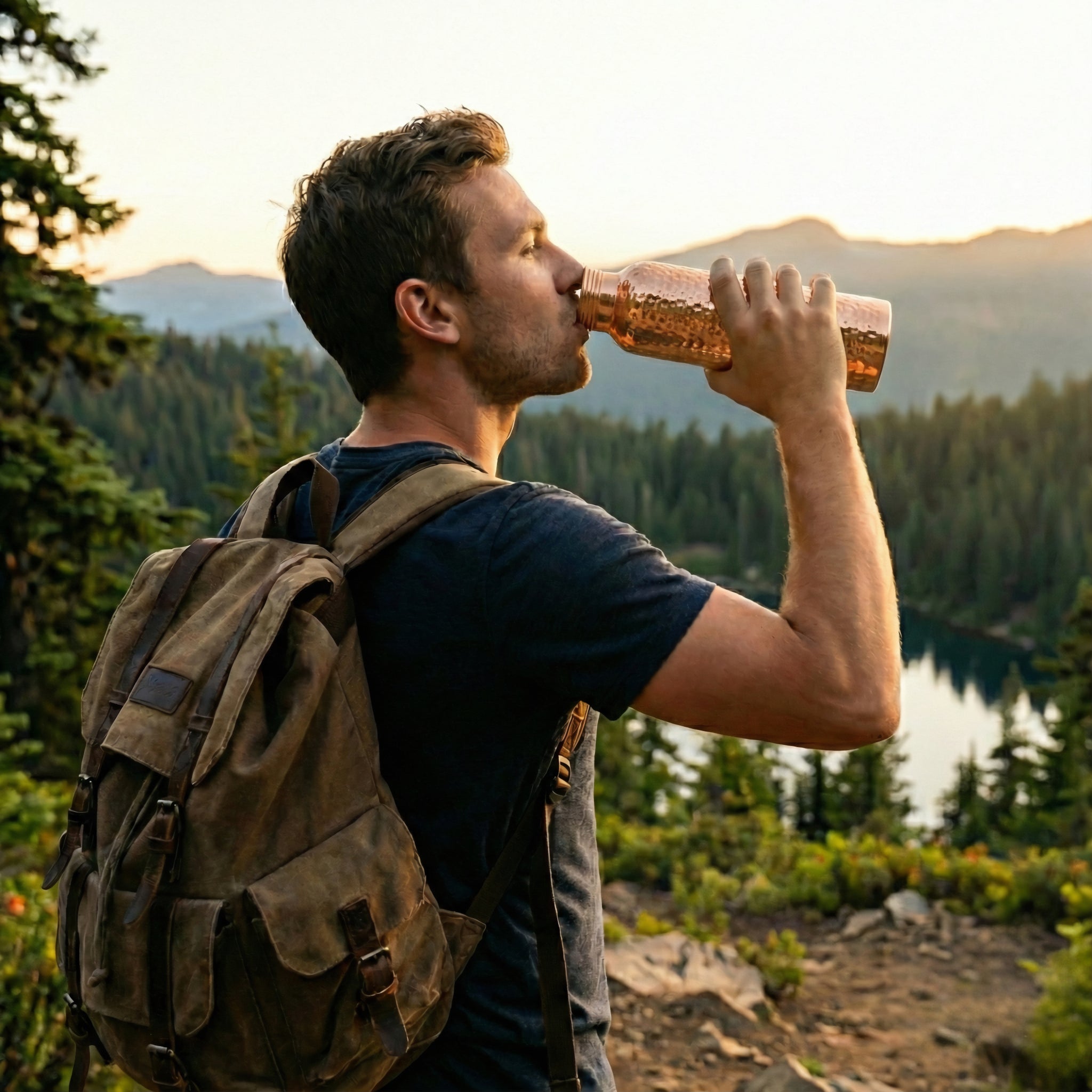 Bakırzen Tinned Pure Copper Water Bottle 750ml (25.36 fl oz) - Exporgin | Türkiye Comes to You