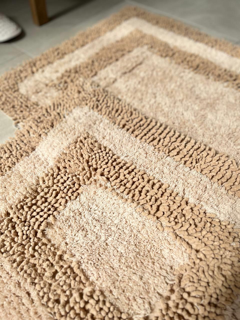 Baros Natural Cotton 2-Piece Bath Mat Set 60x100+50x60 cm Beige