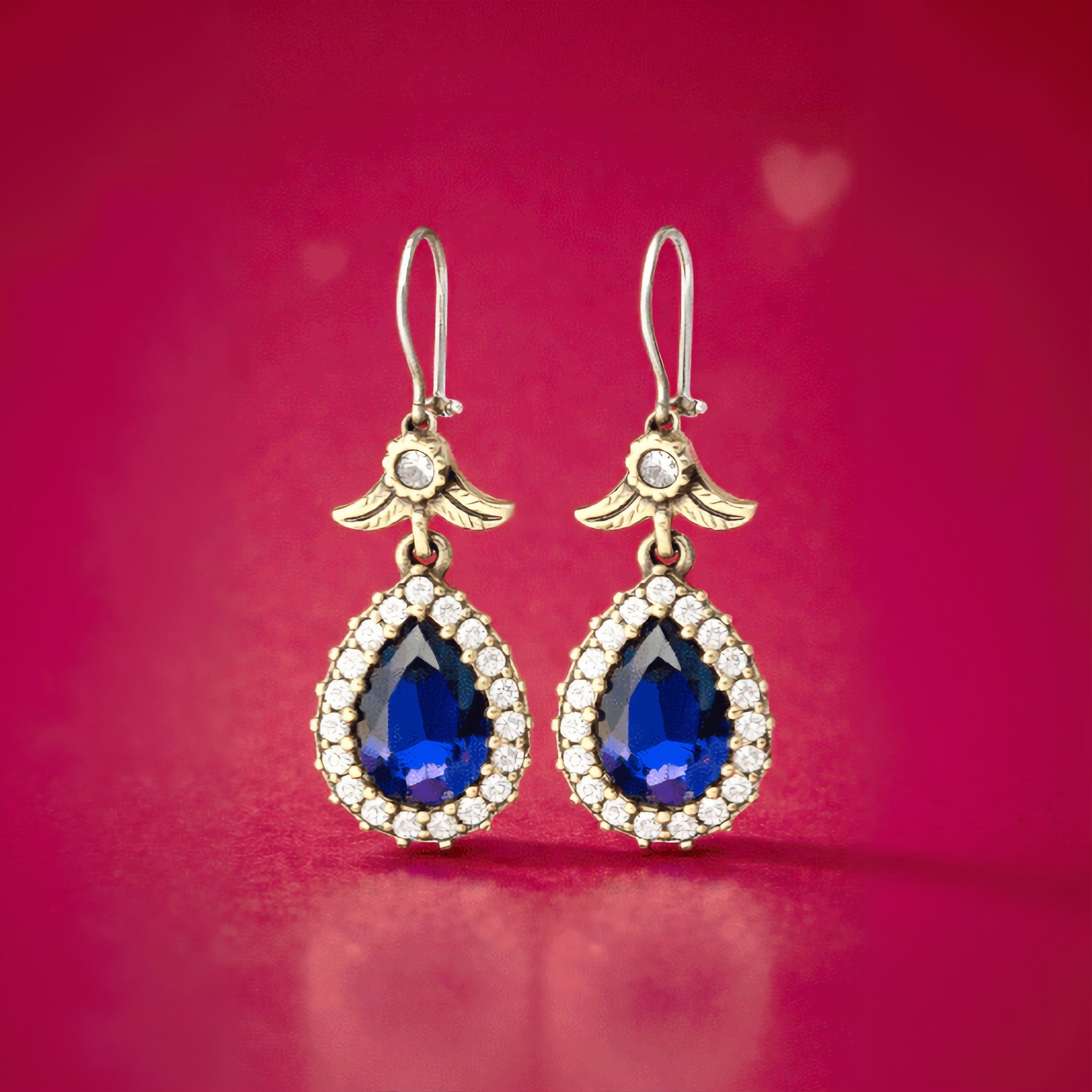 Beyisa Blue Sapphire Hürrem Didar Sultan Earrings 925 Sterling Silver - Exporgin | Türkiye Comes to You