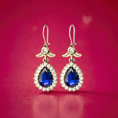Beyisa Blue Sapphire Hürrem Didar Sultan Earrings 925 Sterling Silver