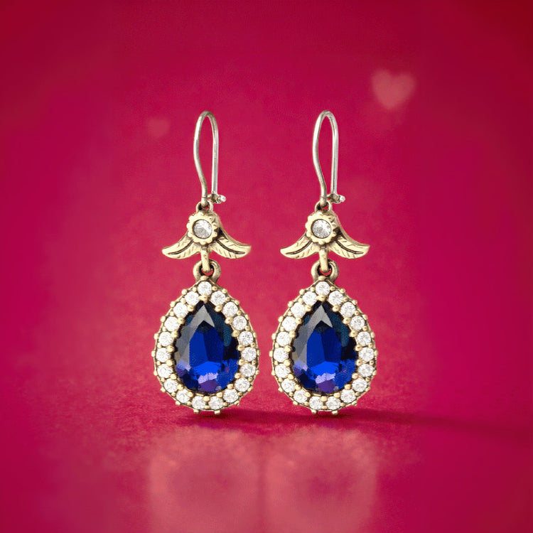 Boucles d'oreilles Beyisa saphir bleu Hürrem Didar Sultan en argent sterling 925 - Exportin | Türkiye Vient à toi