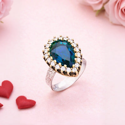 Beyisa Blue Sapphire Hürrem Sultan Adjustable Women's Ring 925 Sterling Silver