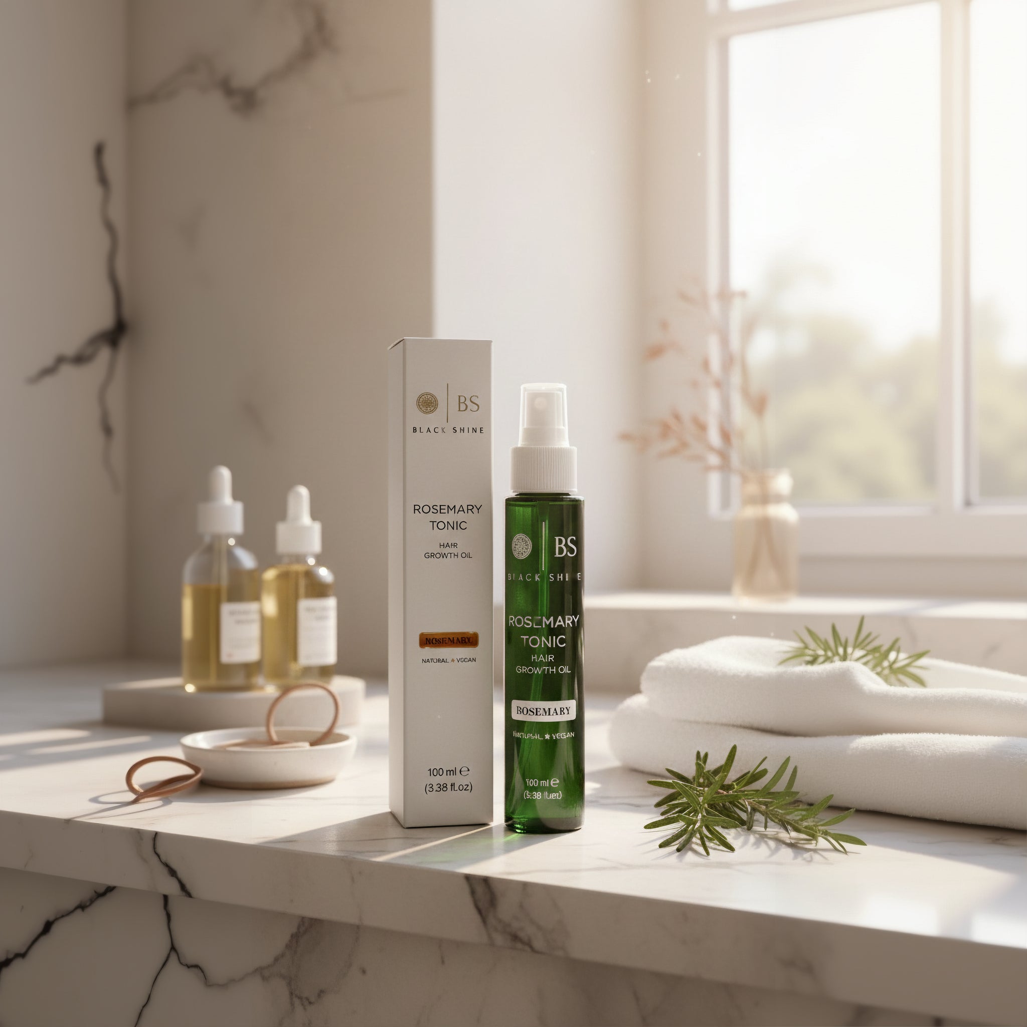 Black Shine Rosemary Water Hair Growth Spray for Women and Men - Natural Rosemary Hydrosol Tonic for Thinning Hair, Scalp Treatment and Hair Care - 100 ml (3.38 fl.oz) - Exporgin | Türkiye Comes to You