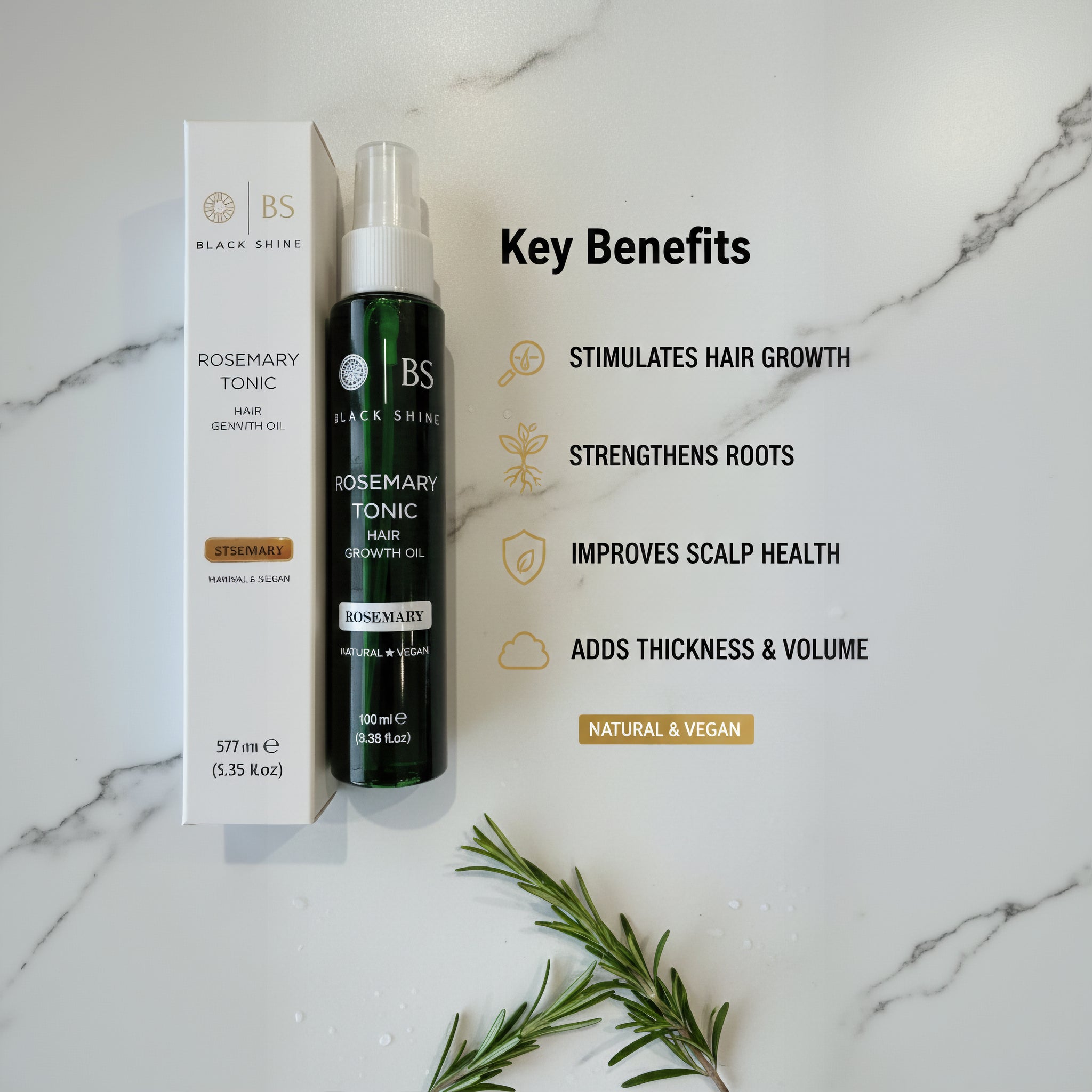 Black Shine Rosemary Water Hair Growth Spray for Women and Men - Natural Rosemary Hydrosol Tonic for Thinning Hair, Scalp Treatment and Hair Care - 100 ml (3.38 fl.oz) - Exporgin | Türkiye Comes to You