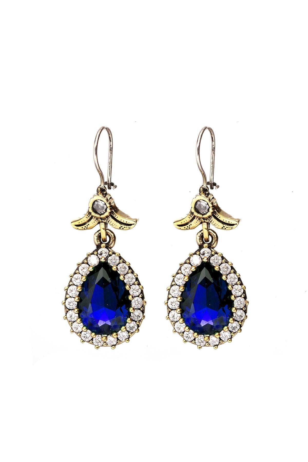 Blue Sapphire Stone Silver Drop Model Earrings Hürrem Didar Sultan Earrings - Exporgin - Global Shopping Site