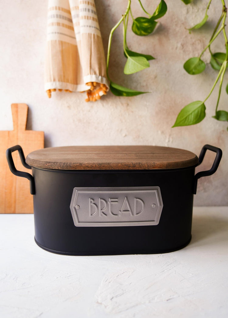 Bread Box Wooden Lid Black MGL0027 - Exporgin | Türkiye Comes to You