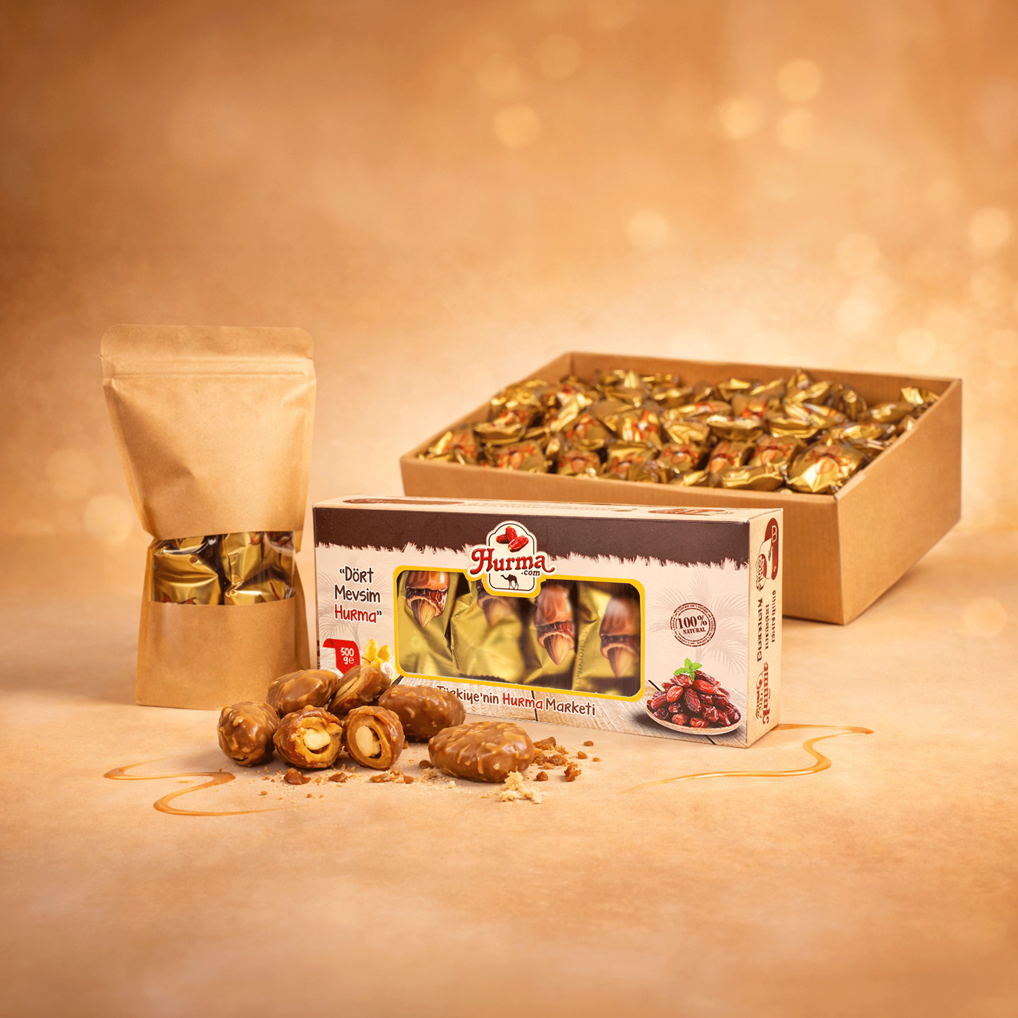 Caramel Chocolate Covered Dates with Almonds 500g (17.64 oz) - Exporgin | Türkiye Comes to You