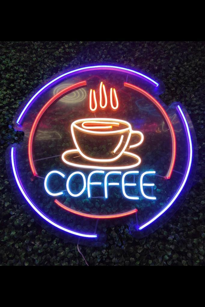 Circled Cup and Coffee Sign - Led Decorative Wall Lighting Neon Graffiti Magic Led Messages