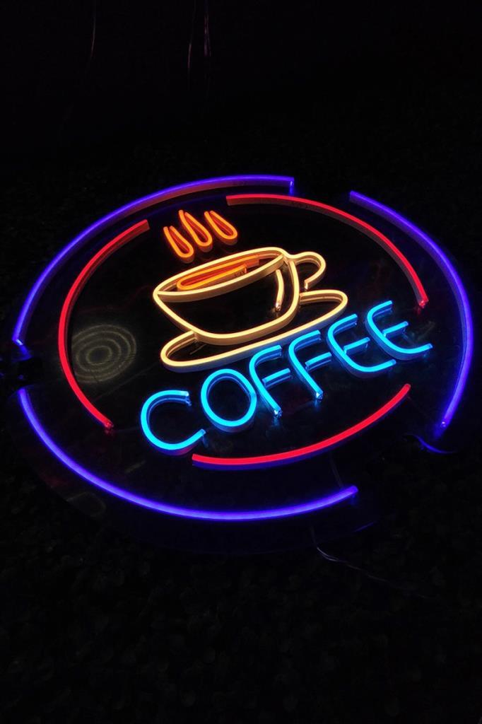 Circled Cup and Coffee Sign - Led Decorative Wall Lighting Neon Graffiti Magic Led Messages