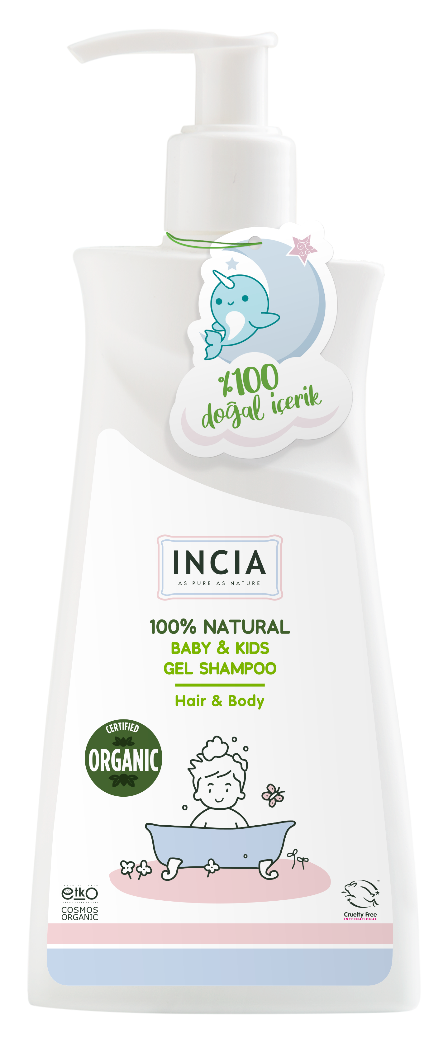 Incia Bio -zertifiziert und 100% natürliches Kinder Gel Shampoo