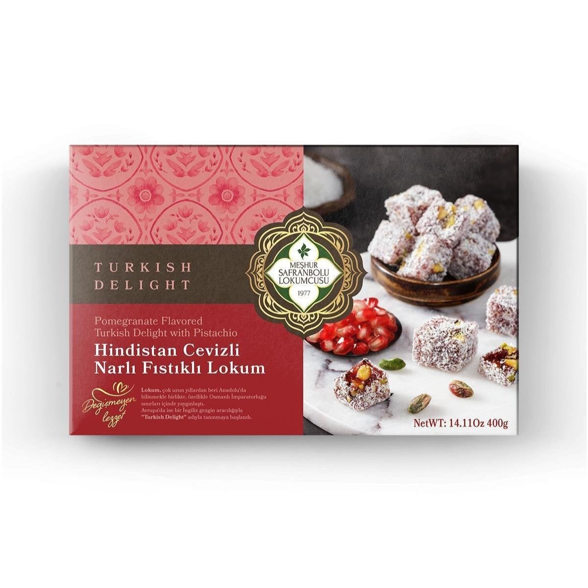 Coconut Pomegranate Pistachio Turkish Delight – 15% Pistachio, Natural Flavor and Color, Coconut Coated - Exporgin - Global Shopping Site